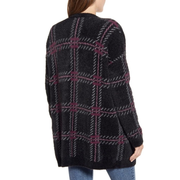 1. State Plaid Eyelash Open Front Cardigan Sweater - Picture 4 of 11